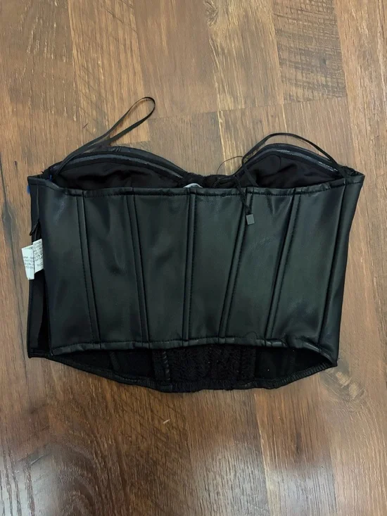 Zara Black Faux Leather Crochet Bustier - Picture 3 of 5